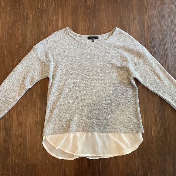 Lulu’s Grey Sweater w/ White Chiffon Illusion - Picture 1 of 4